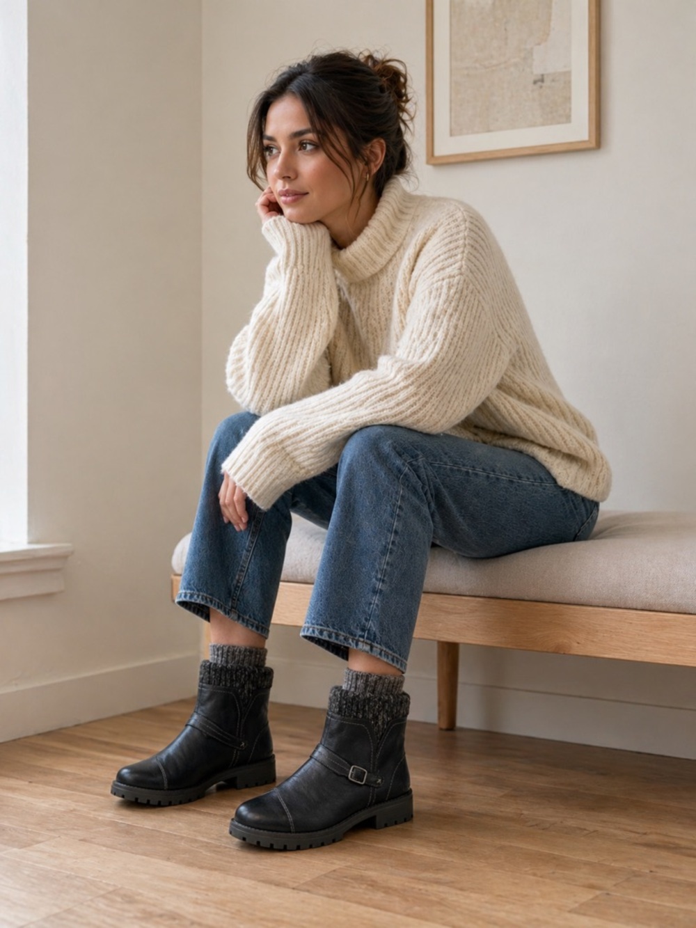 Jsport Black Knit-Cuff Ankle Booties - Picture 5 of 7